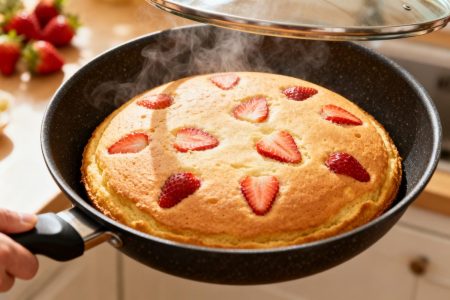 Gâteau moelleux citron-fraise cuit à la poêle